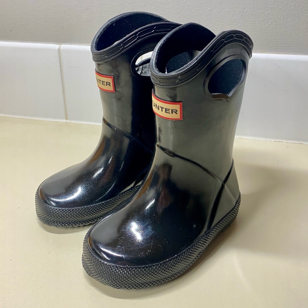 Hunter Kids Black Rain Boots with Handgrip